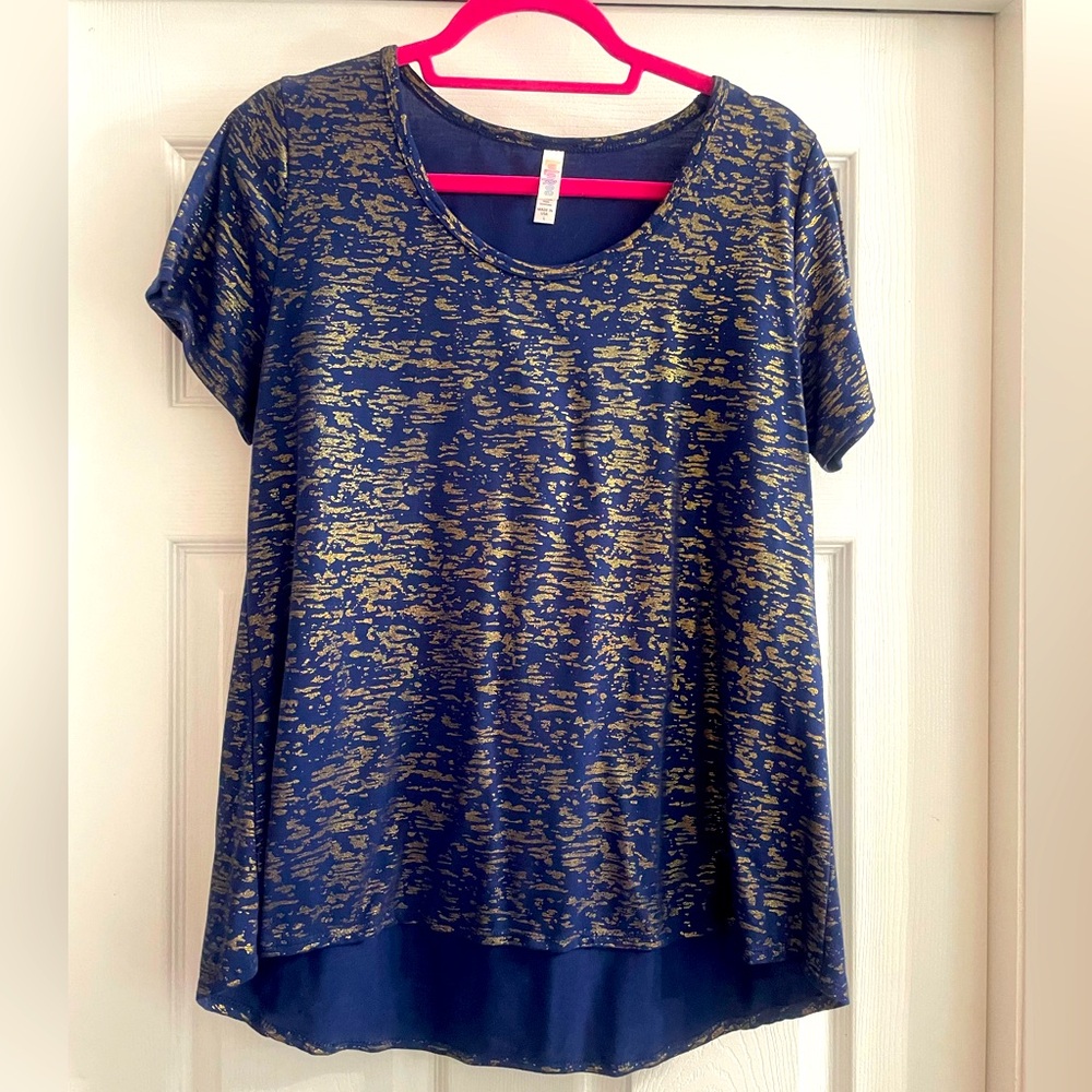 Lularoe L Blue and Gold Classic Tee